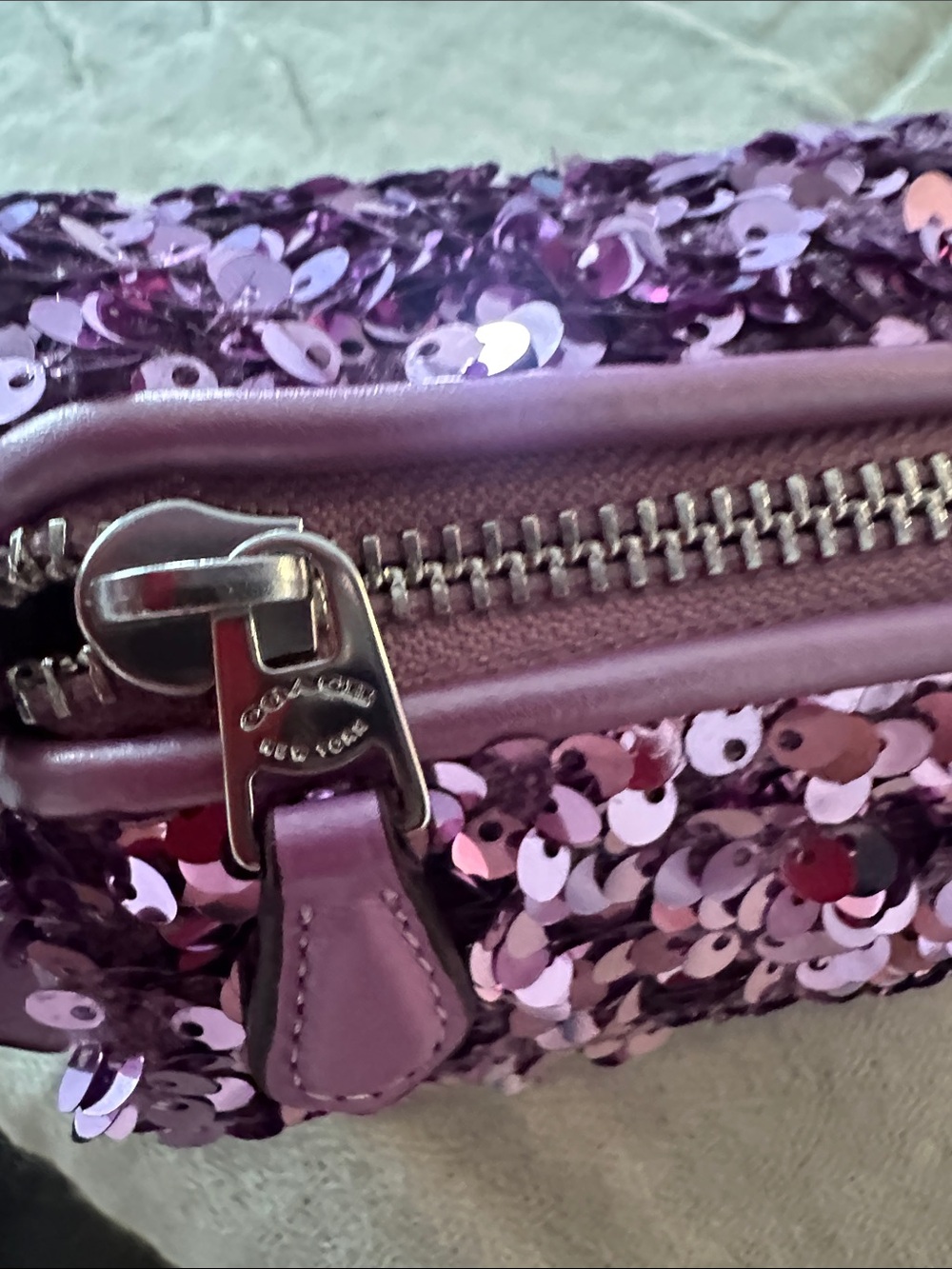 Coach Sequin Nolita Barrel  Bag in Lilac with Silver Hardware. - Picture 6 of 9